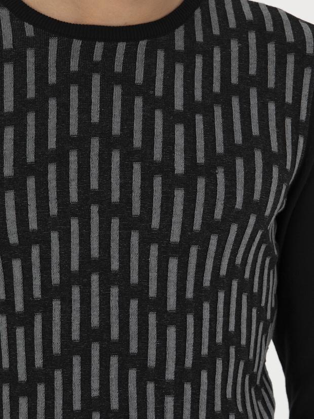 Siyah Slim Fit %100 Pamuk Bisiklet Yaka Triko Kazak