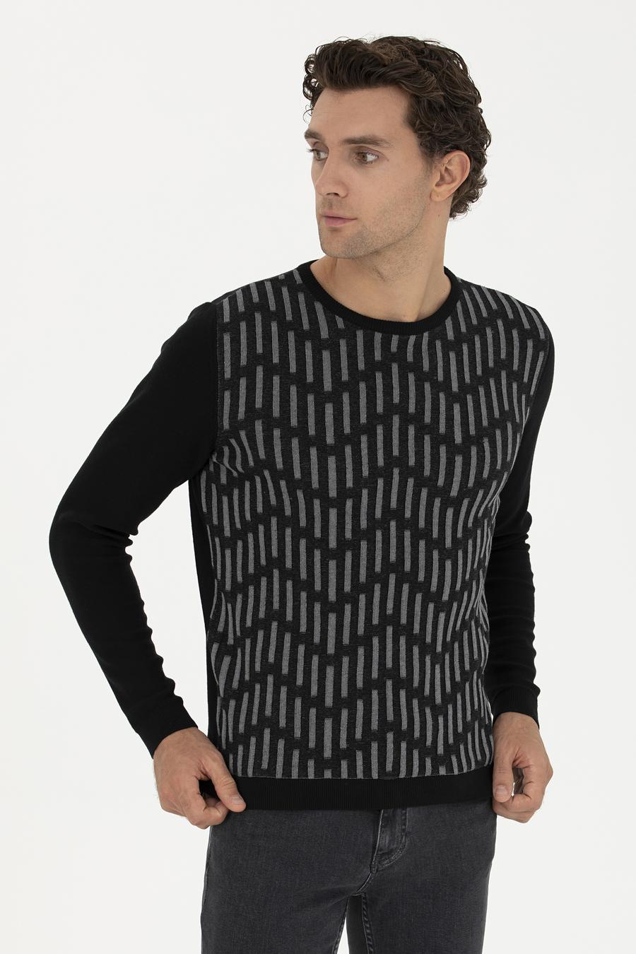 Siyah Slim Fit %100 Pamuk Bisiklet Yaka Triko Kazak - 50234952028