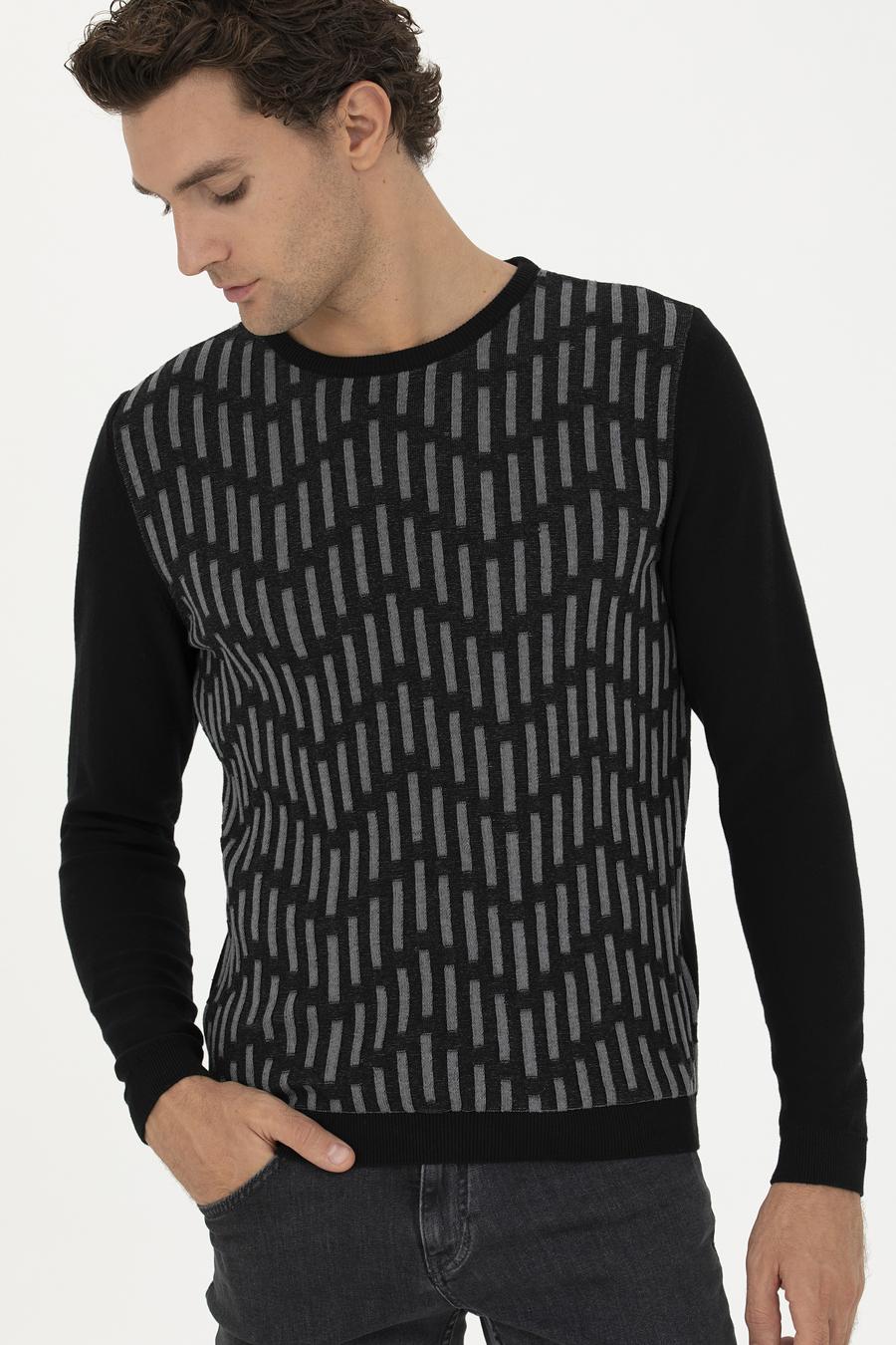 Siyah Slim Fit %100 Pamuk Bisiklet Yaka Triko Kazak - 50234952028