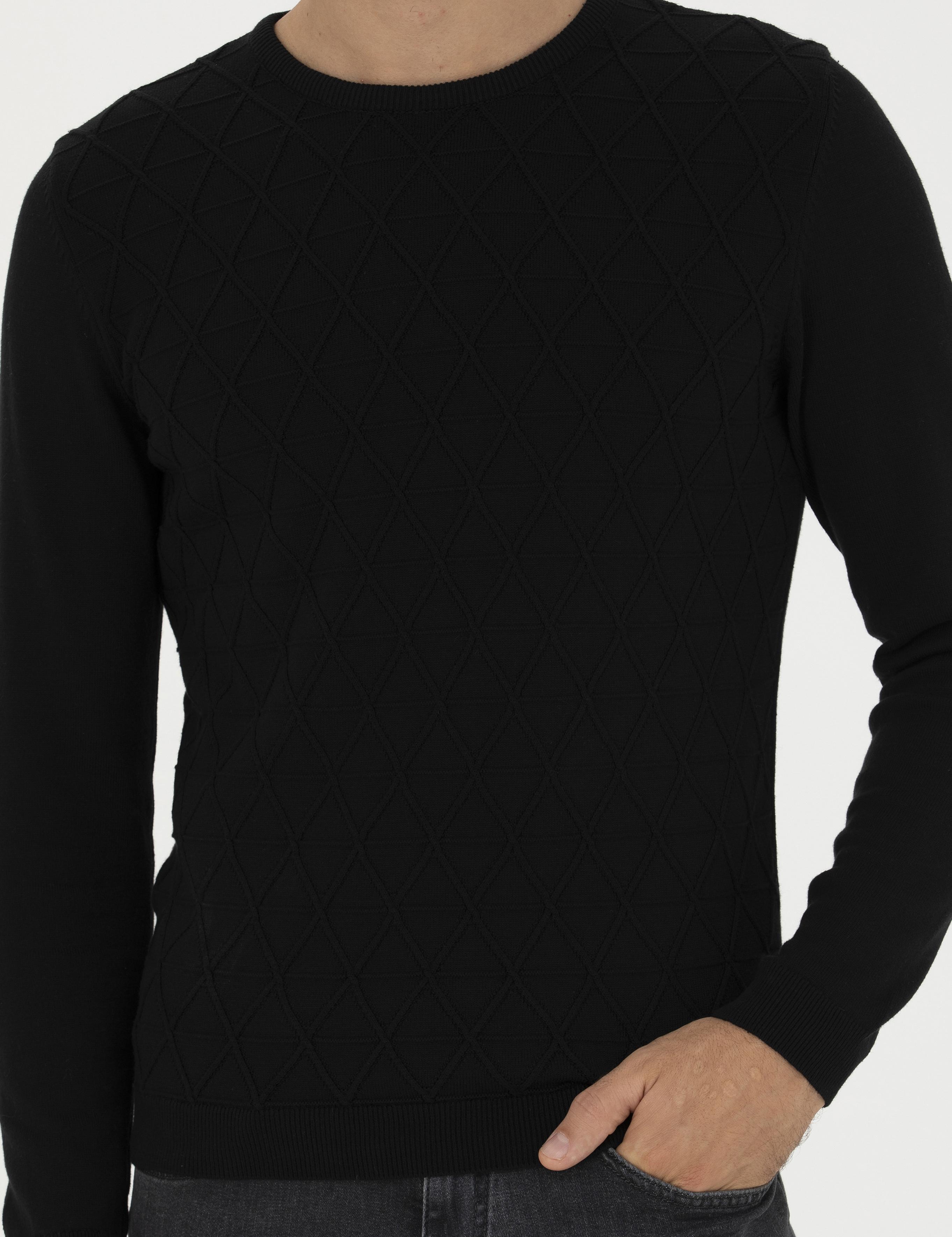 Siyah Slim Fit Bisiklet Yaka Triko Kazak - 50234962026