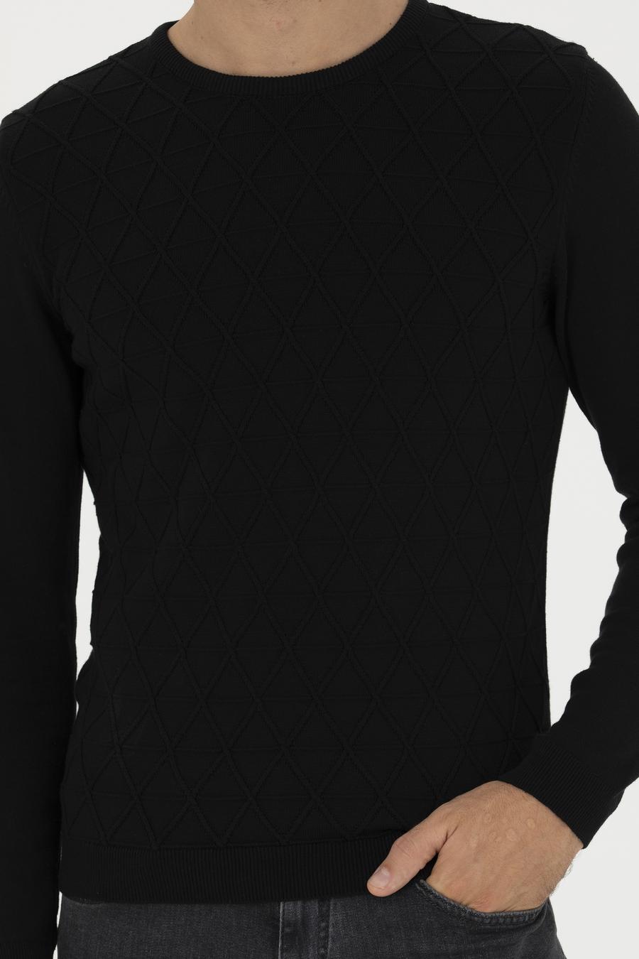 Siyah Slim Fit Bisiklet Yaka Triko Kazak - 50234962026