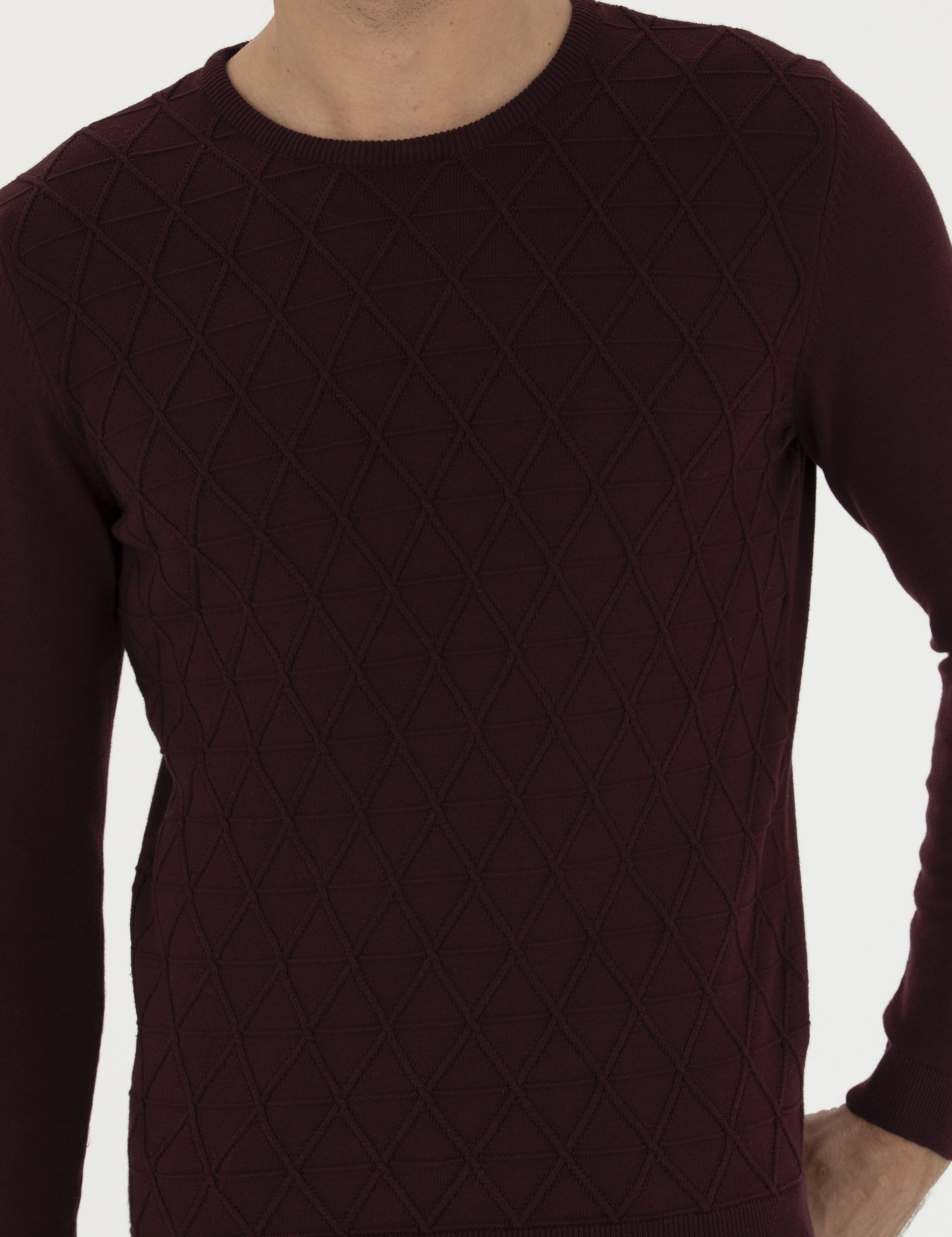 Bordo Slim Fit Bisiklet Yaka Triko Kazak - 50234962009