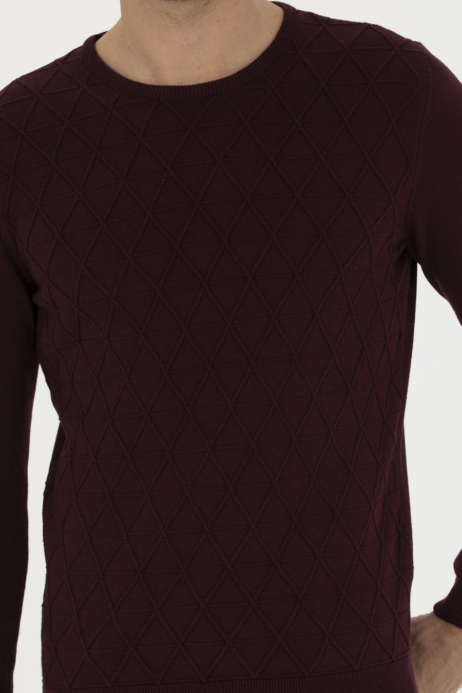 Bordo Slim Fit Bisiklet Yaka Triko Kazak - 50234962009
