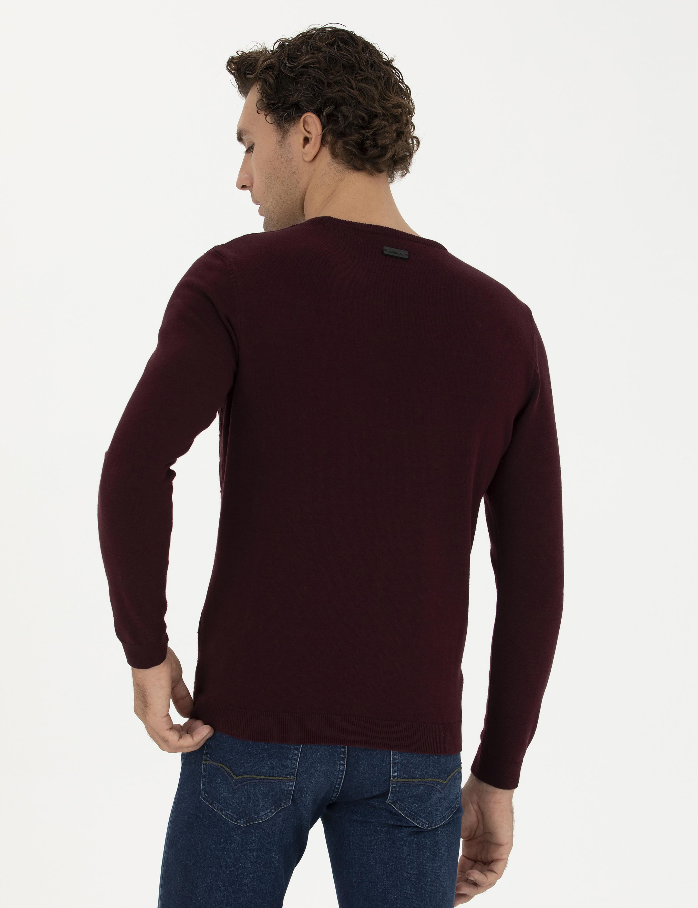 Bordo Slim Fit Bisiklet Yaka Triko Kazak - 50234962009