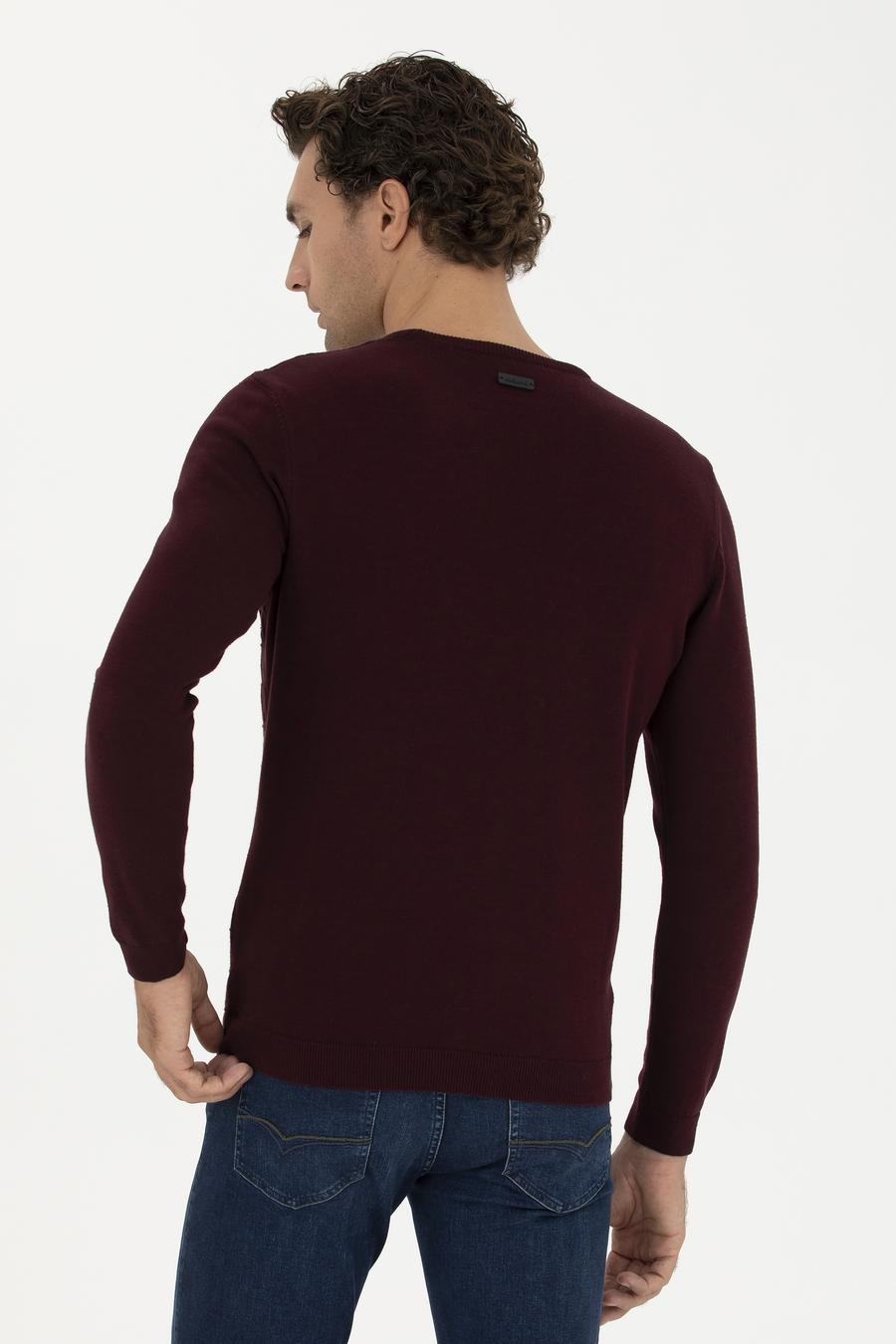 Bordo Slim Fit Bisiklet Yaka Triko Kazak - 50234962009