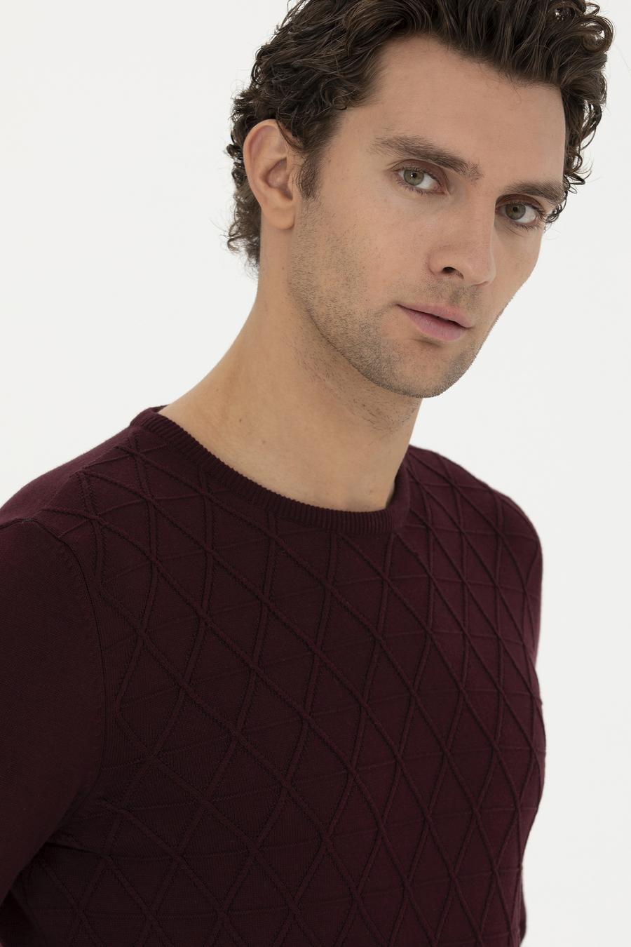 Bordo Slim Fit Bisiklet Yaka Triko Kazak - 50234962009