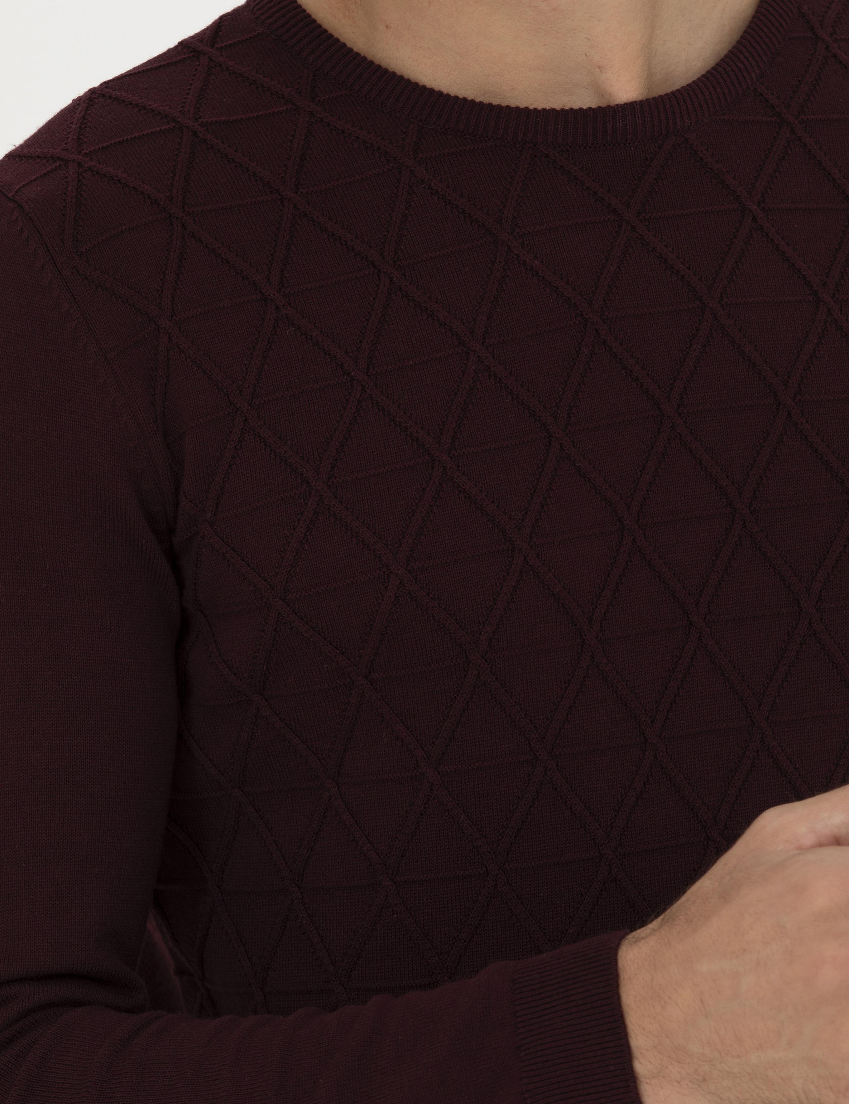 Bordo Slim Fit Bisiklet Yaka Triko Kazak - 50234962009