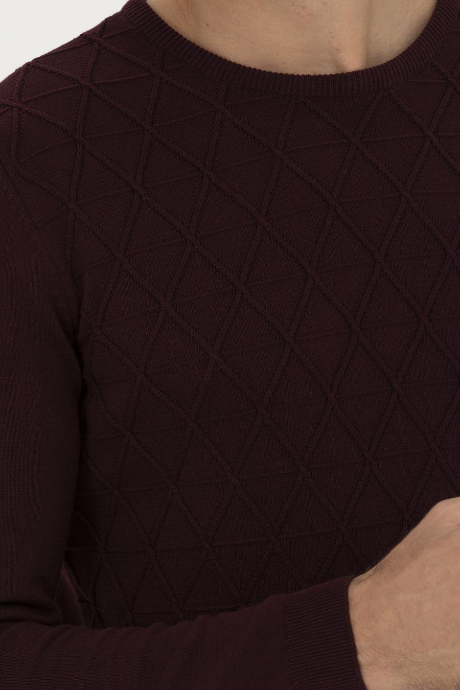 Bordo Slim Fit Bisiklet Yaka Triko Kazak - 50234962009