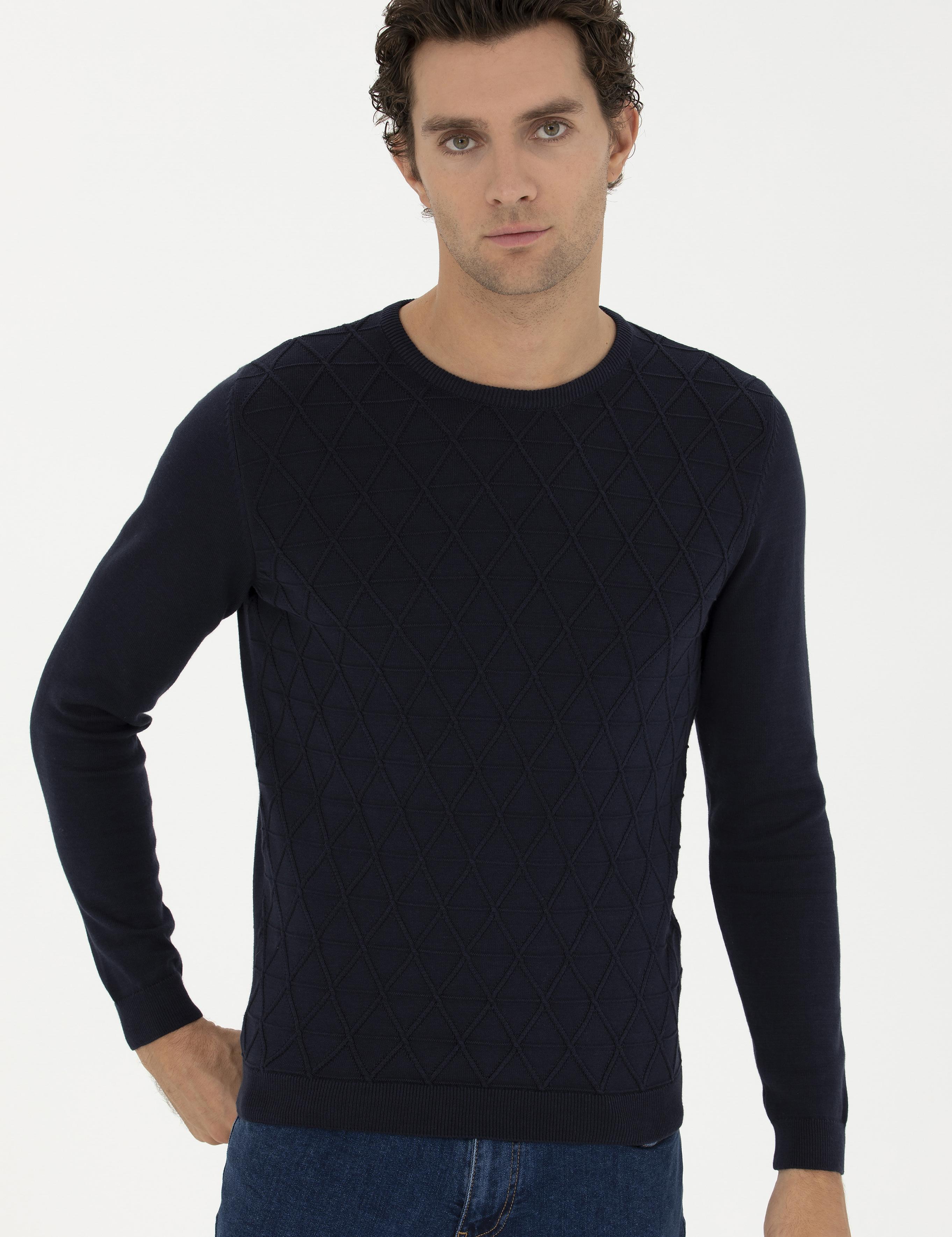 Lacivert Slim Fit Bisiklet Yaka Triko Kazak - 50234962018