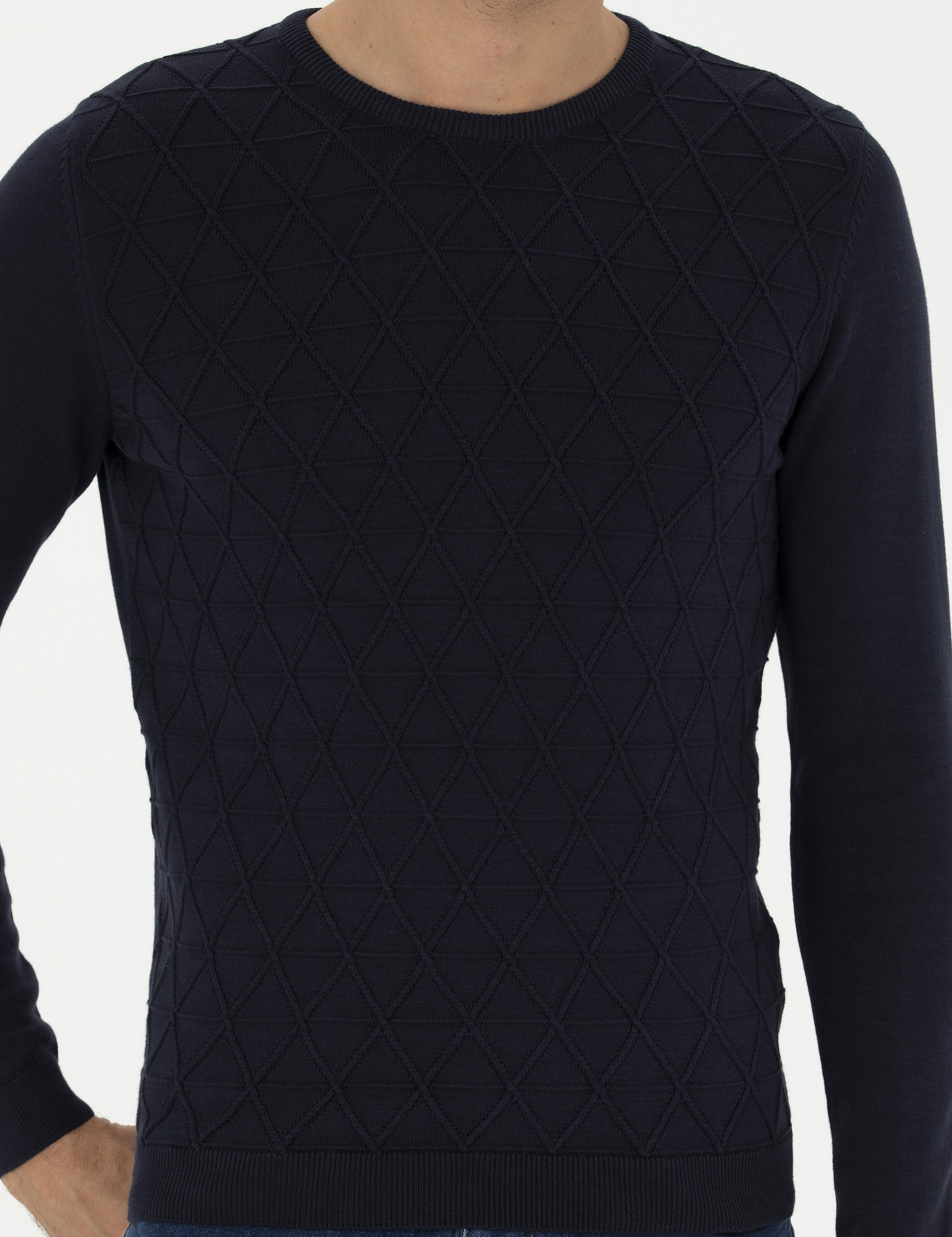 Lacivert Slim Fit Bisiklet Yaka Triko Kazak - 50234962018