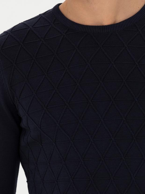 Lacivert Slim Fit Bisiklet Yaka Triko Kazak
