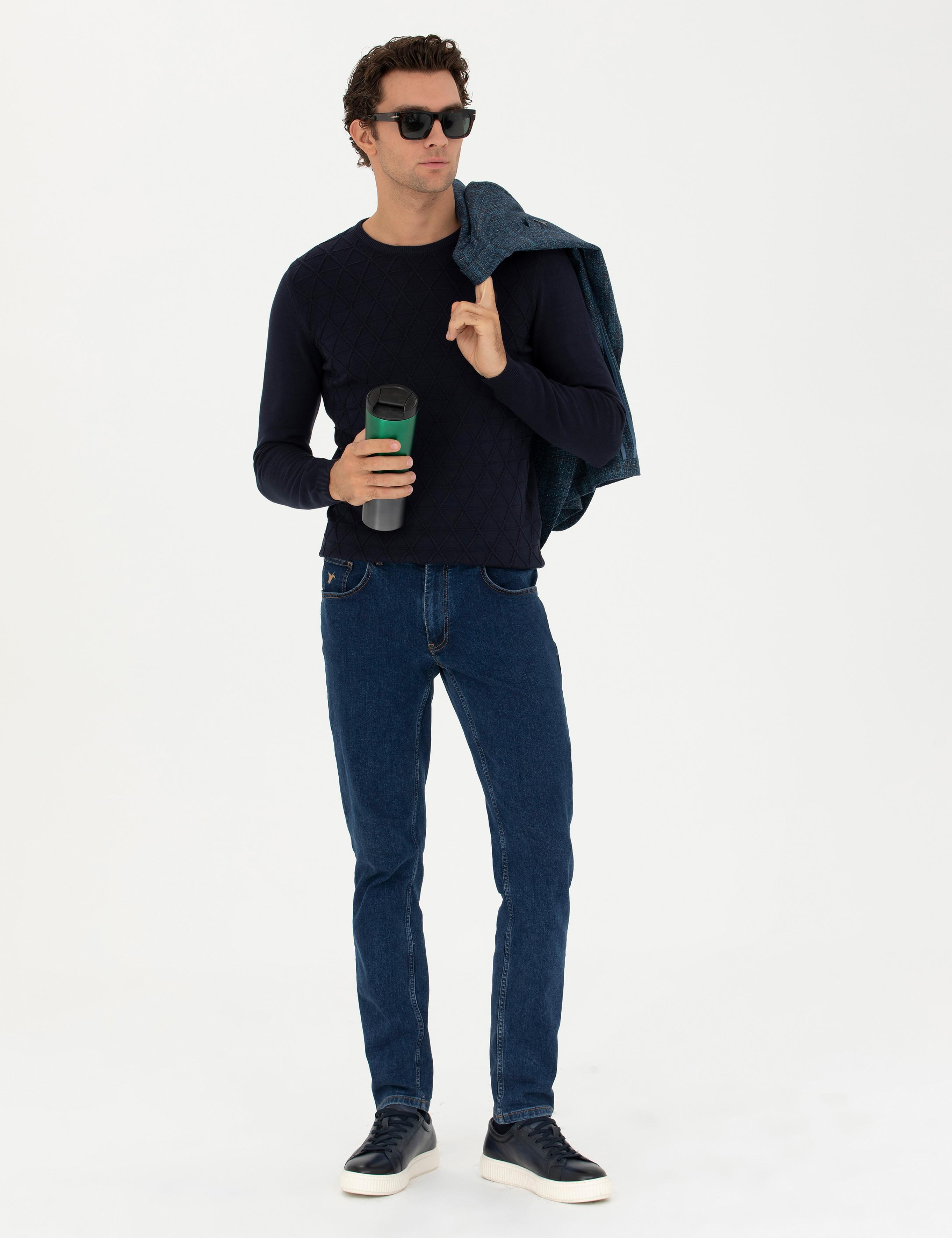 Lacivert Slim Fit Bisiklet Yaka Triko Kazak - 50234962018