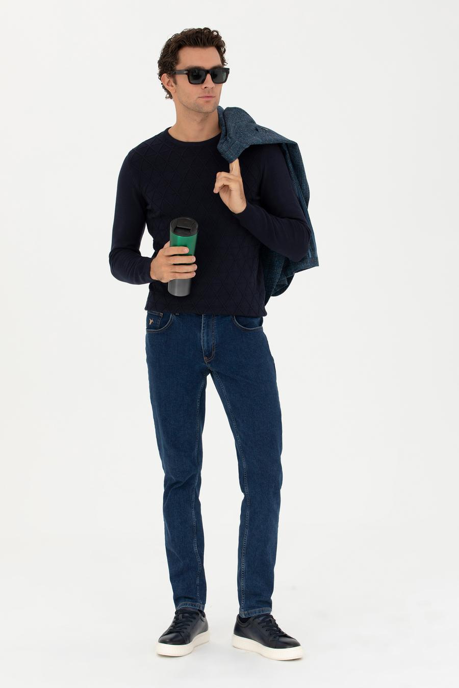 Lacivert Slim Fit Bisiklet Yaka Triko Kazak - 50234962018