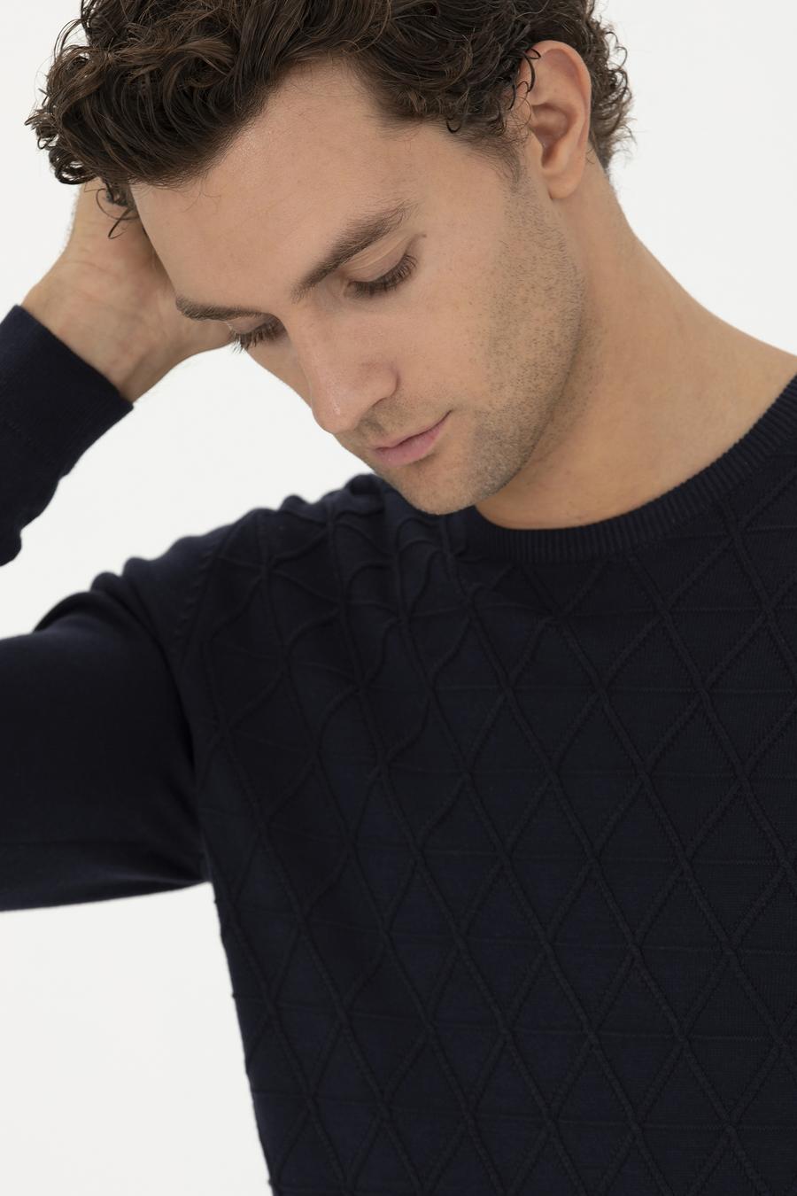Lacivert Slim Fit Bisiklet Yaka Triko Kazak - 50234962018