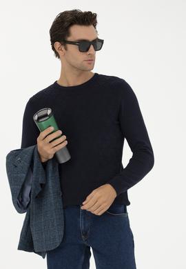 Lacivert Slim Fit Bisiklet Yaka Triko Kazak
