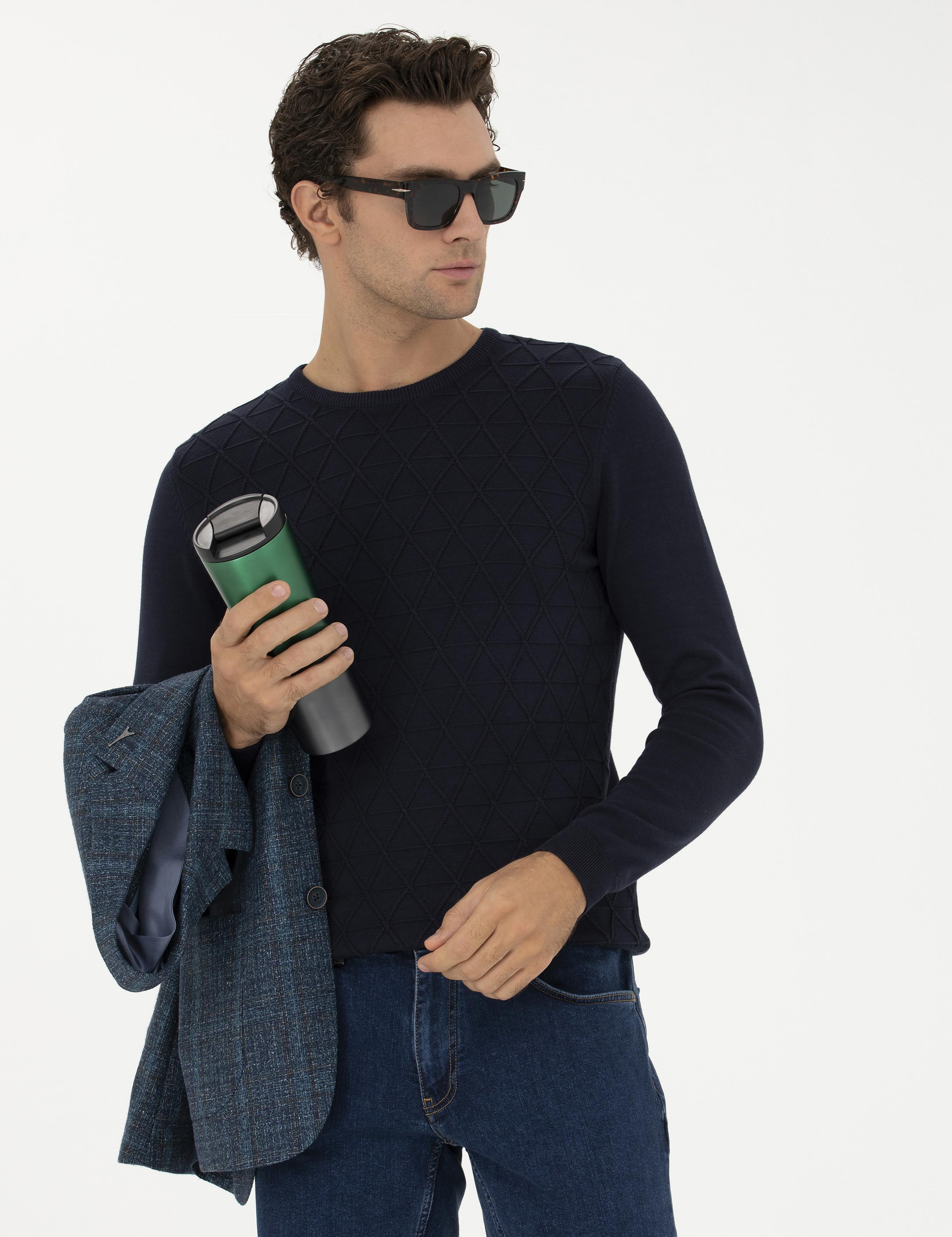 Lacivert Slim Fit Bisiklet Yaka Triko Kazak - 50234962018