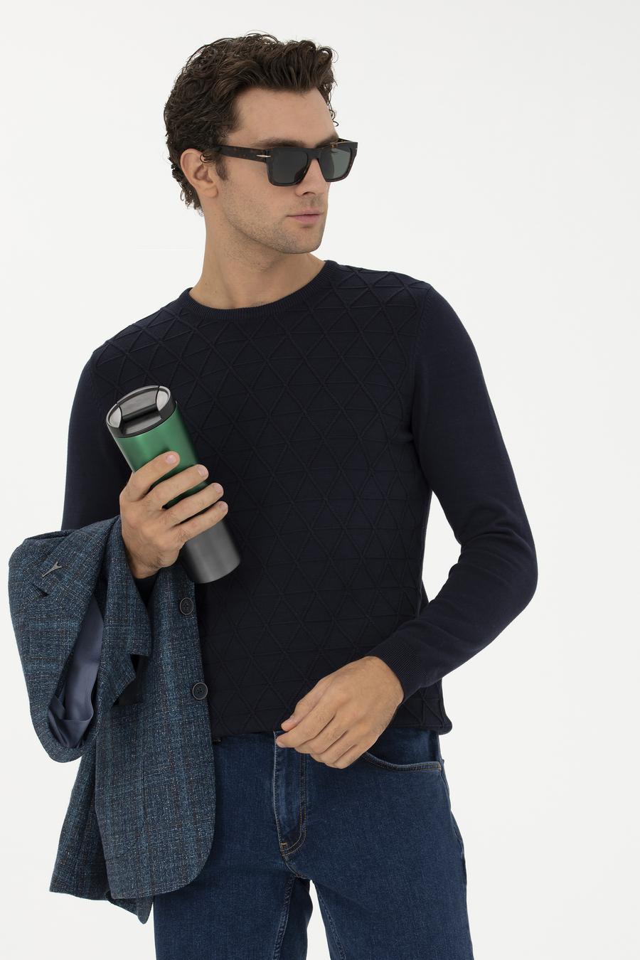 Lacivert Slim Fit Bisiklet Yaka Triko Kazak - 50234962018