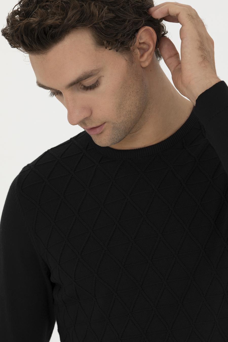 Siyah Slim Fit Bisiklet Yaka Triko Kazak - 50234962026