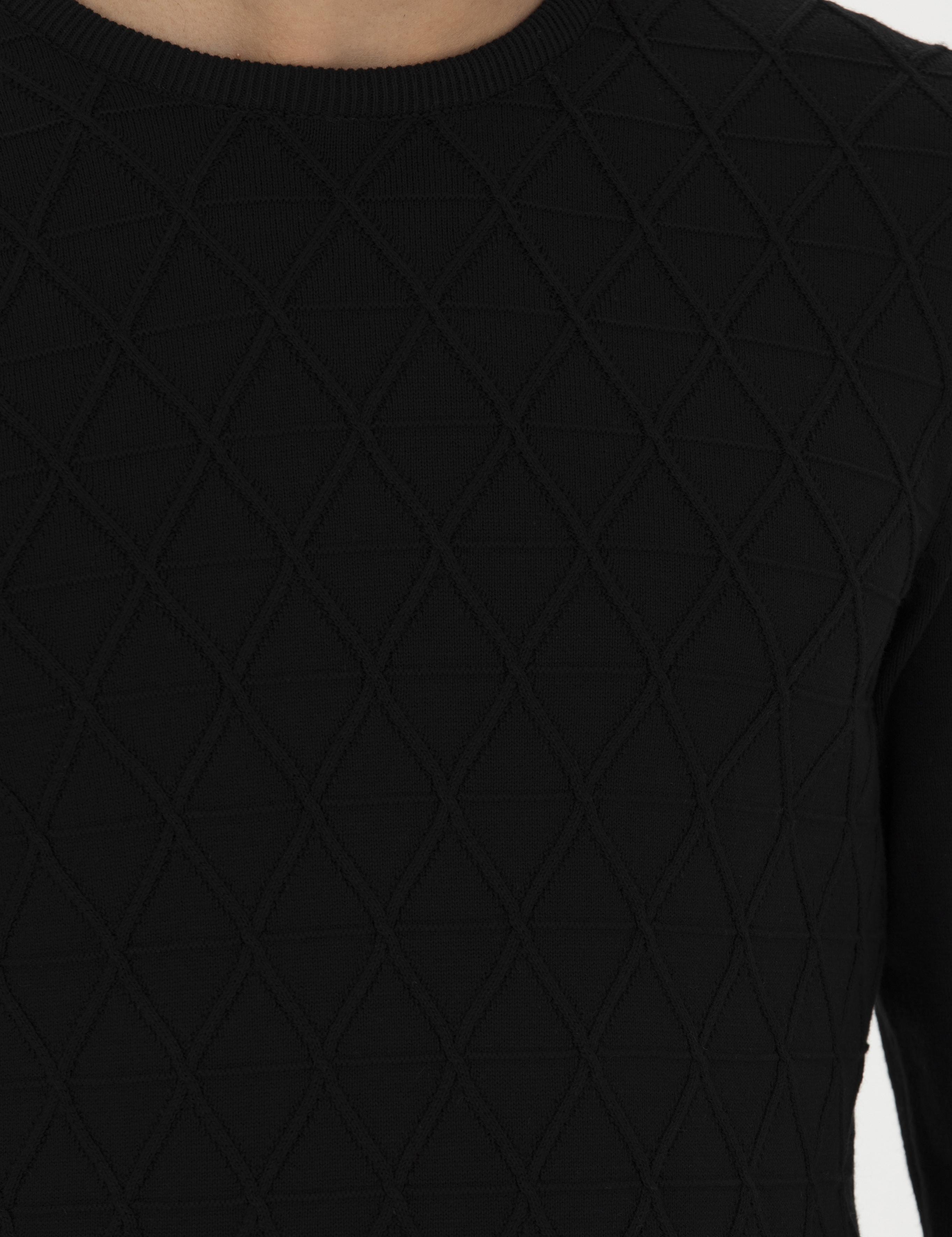 Siyah Slim Fit Bisiklet Yaka Triko Kazak - 50234962026