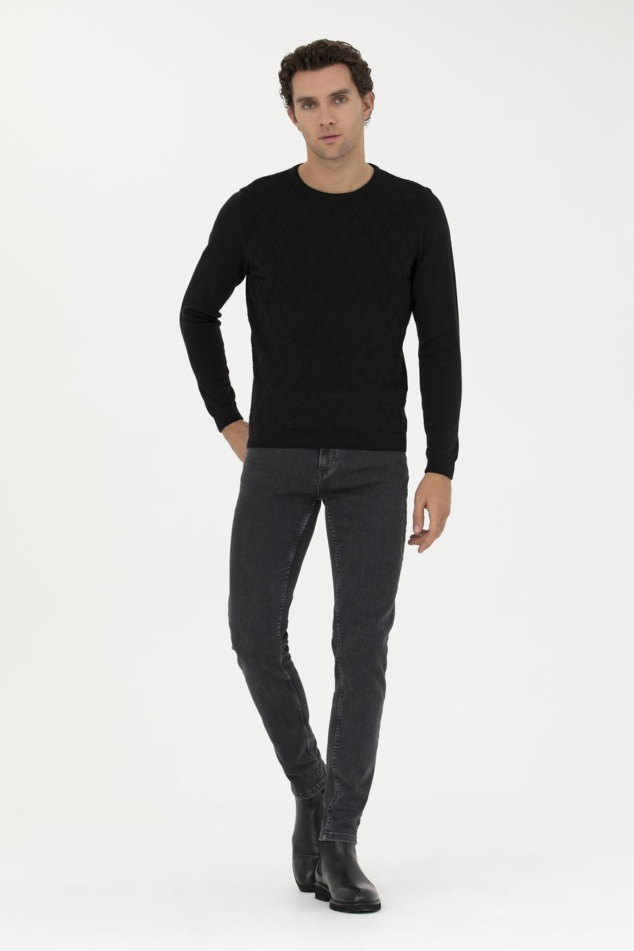 Siyah Slim Fit Bisiklet Yaka Triko Kazak - 50234962026
