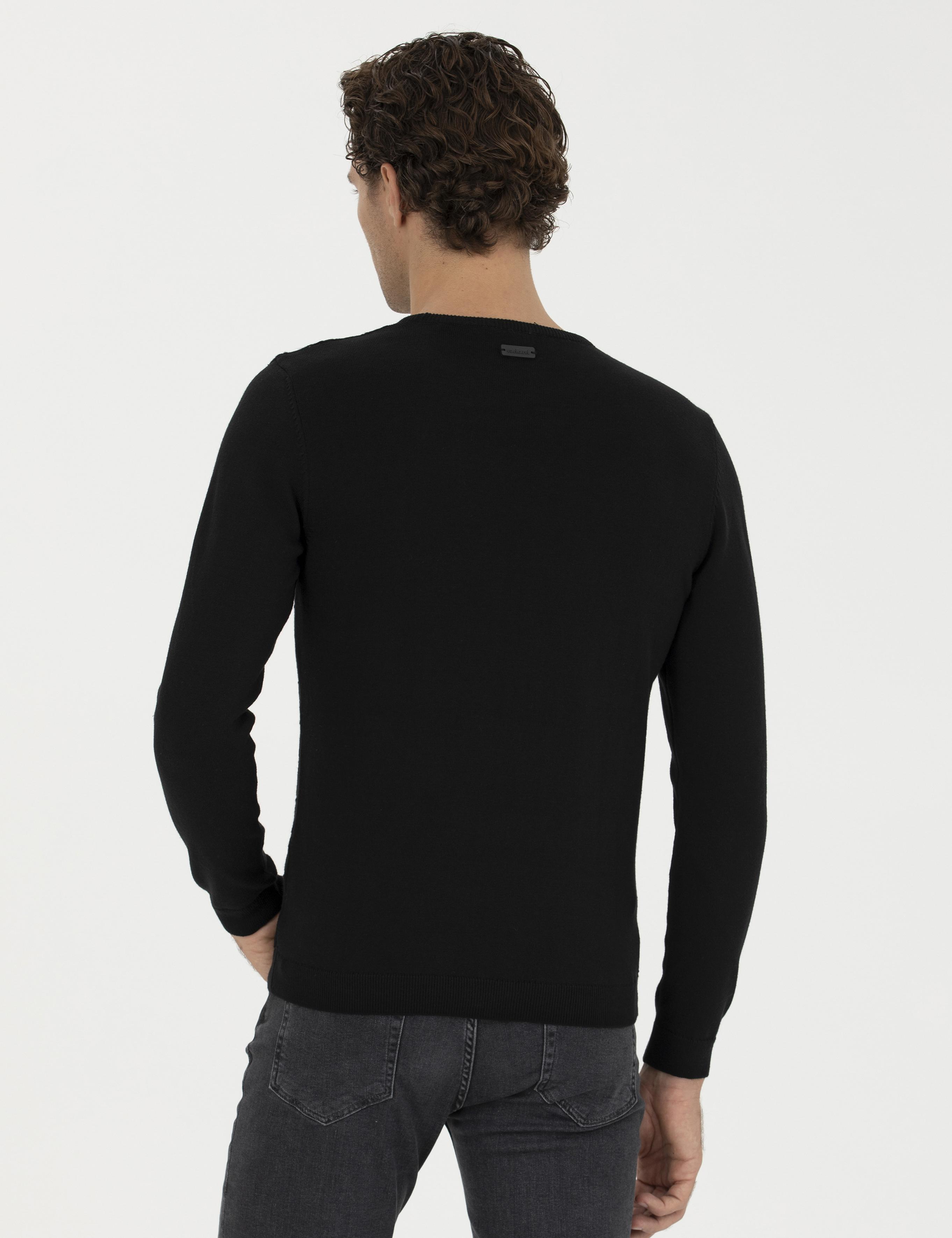 Siyah Slim Fit Bisiklet Yaka Triko Kazak - 50234962026