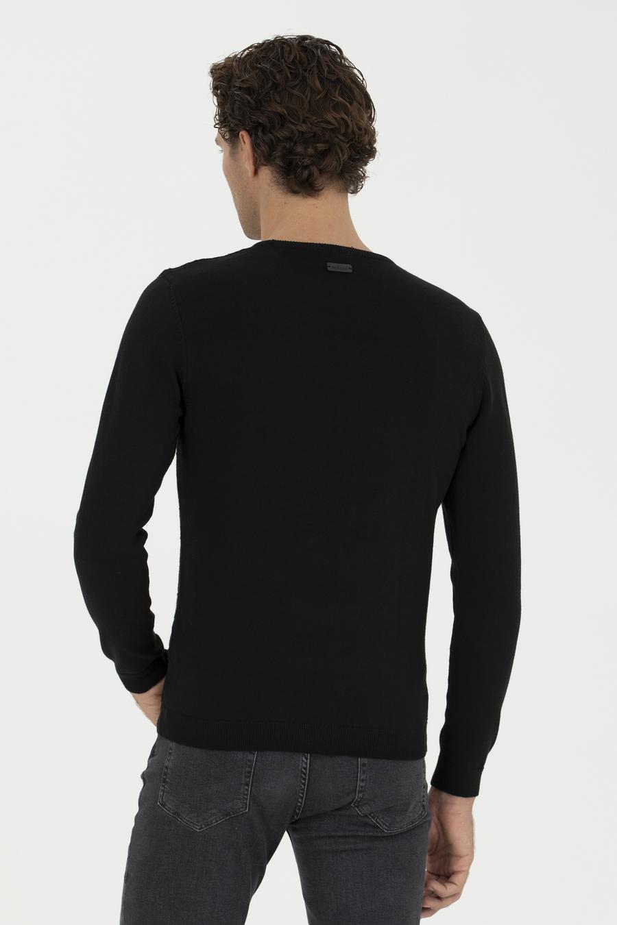 Siyah Slim Fit Bisiklet Yaka Triko Kazak - 50234962026