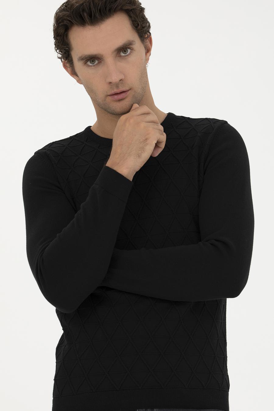 Siyah Slim Fit Bisiklet Yaka Triko Kazak - 50234962026