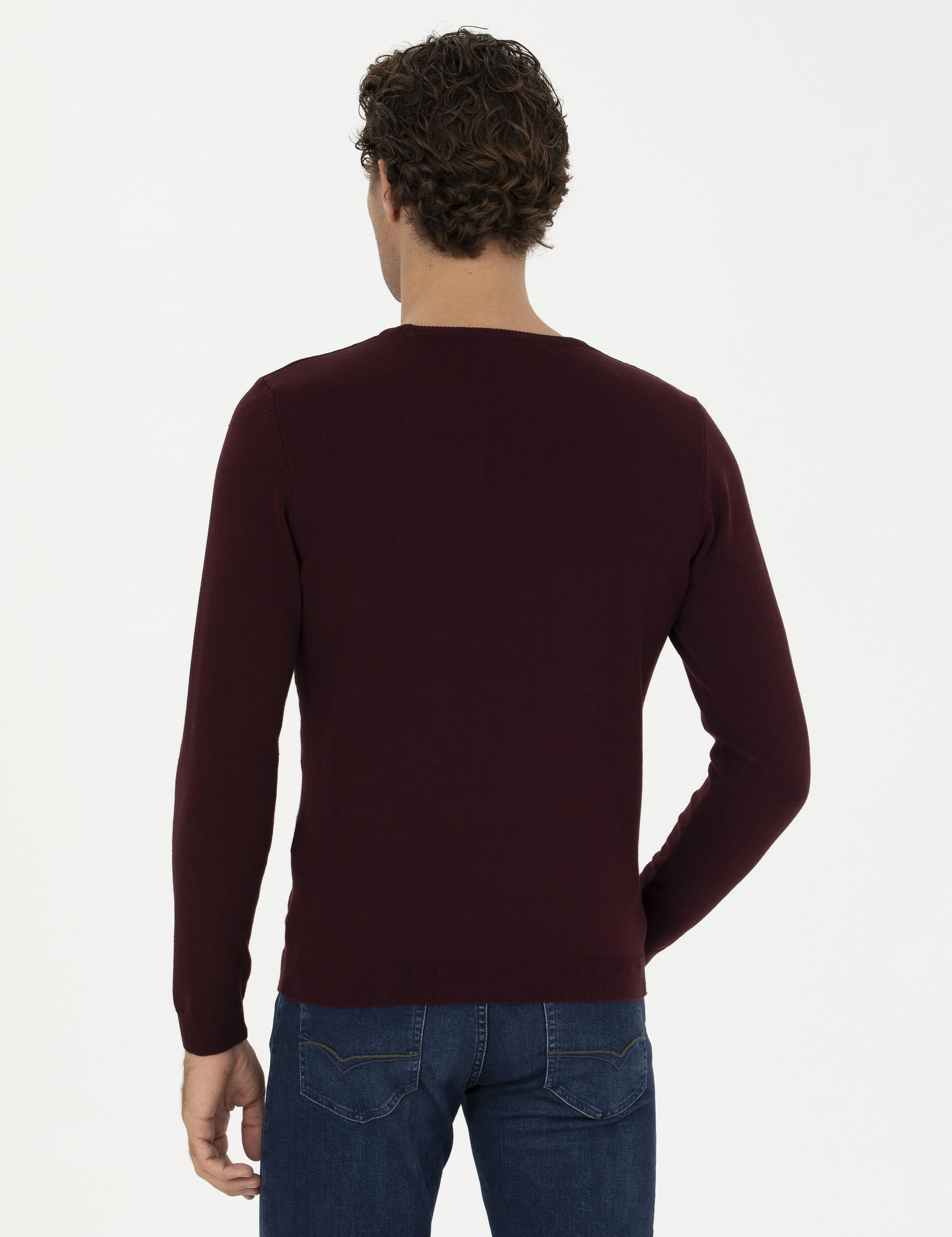 Bordo Slim Fit Bisiklet Yaka Triko Kazak - 50234964001