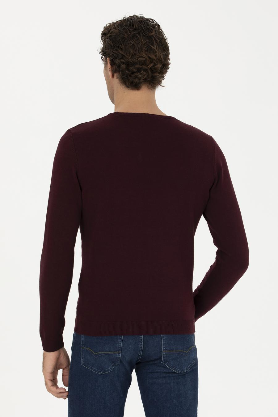 Bordo Slim Fit Bisiklet Yaka Triko Kazak - 50234964001