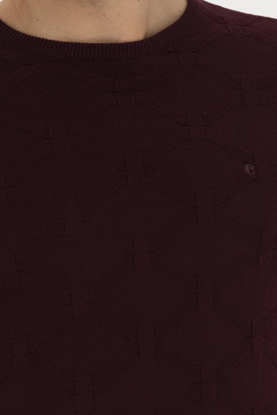 Bordo Slim Fit Bisiklet Yaka Triko Kazak - 50234964001