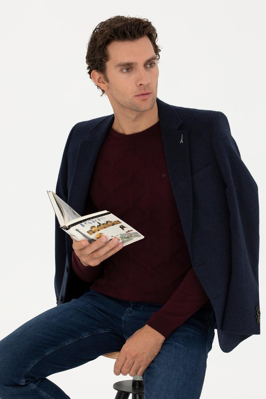 Bordo Slim Fit Bisiklet Yaka Triko Kazak - 50234964001