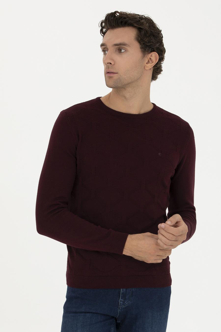 Bordo Slim Fit Bisiklet Yaka Triko Kazak - 50234964001