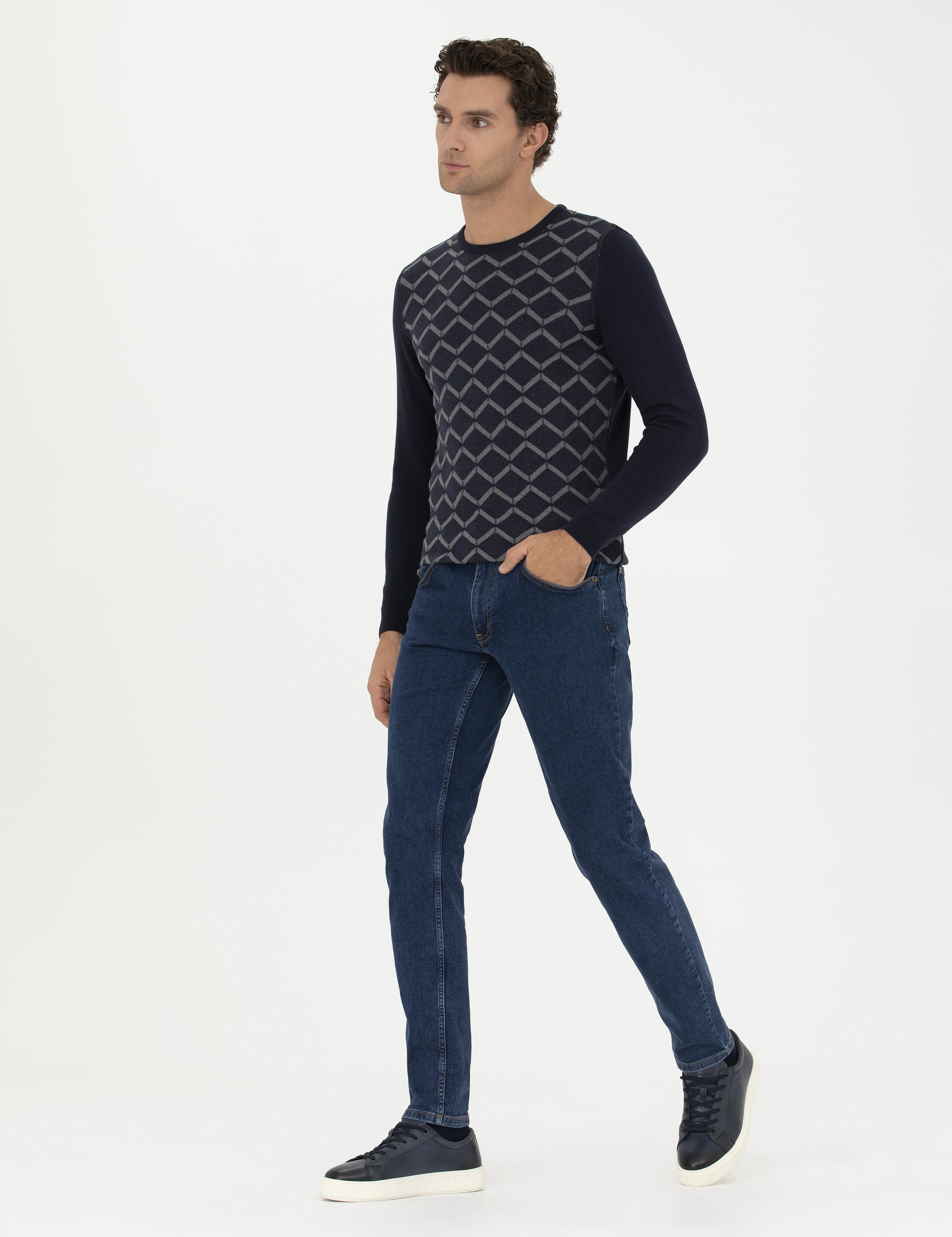 Lacivert Slim Fit %100 Pamuk Bisiklet Yaka Triko Kazak - 50234971017