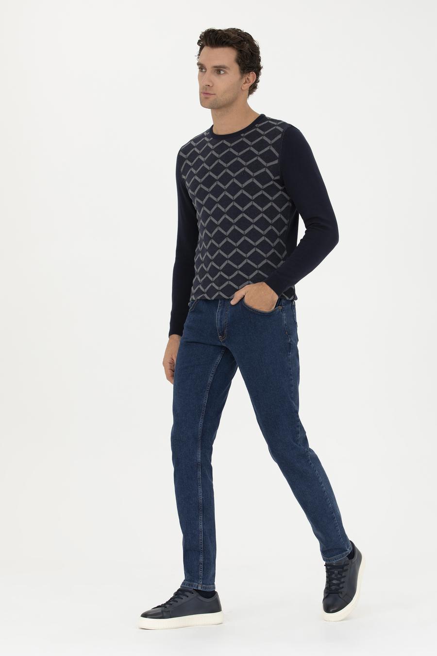 Lacivert Slim Fit %100 Pamuk Bisiklet Yaka Triko Kazak - 50234971017