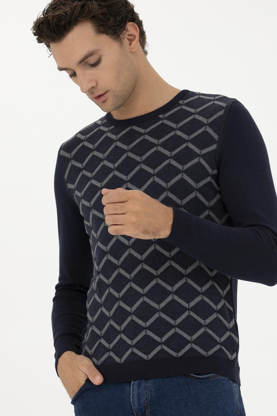 Lacivert Slim Fit %100 Pamuk Bisiklet Yaka Triko Kazak - 50234971017