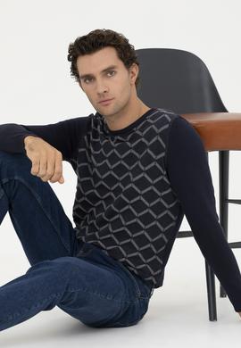 Lacivert Slim Fit %100 Pamuk Bisiklet Yaka Triko Kazak