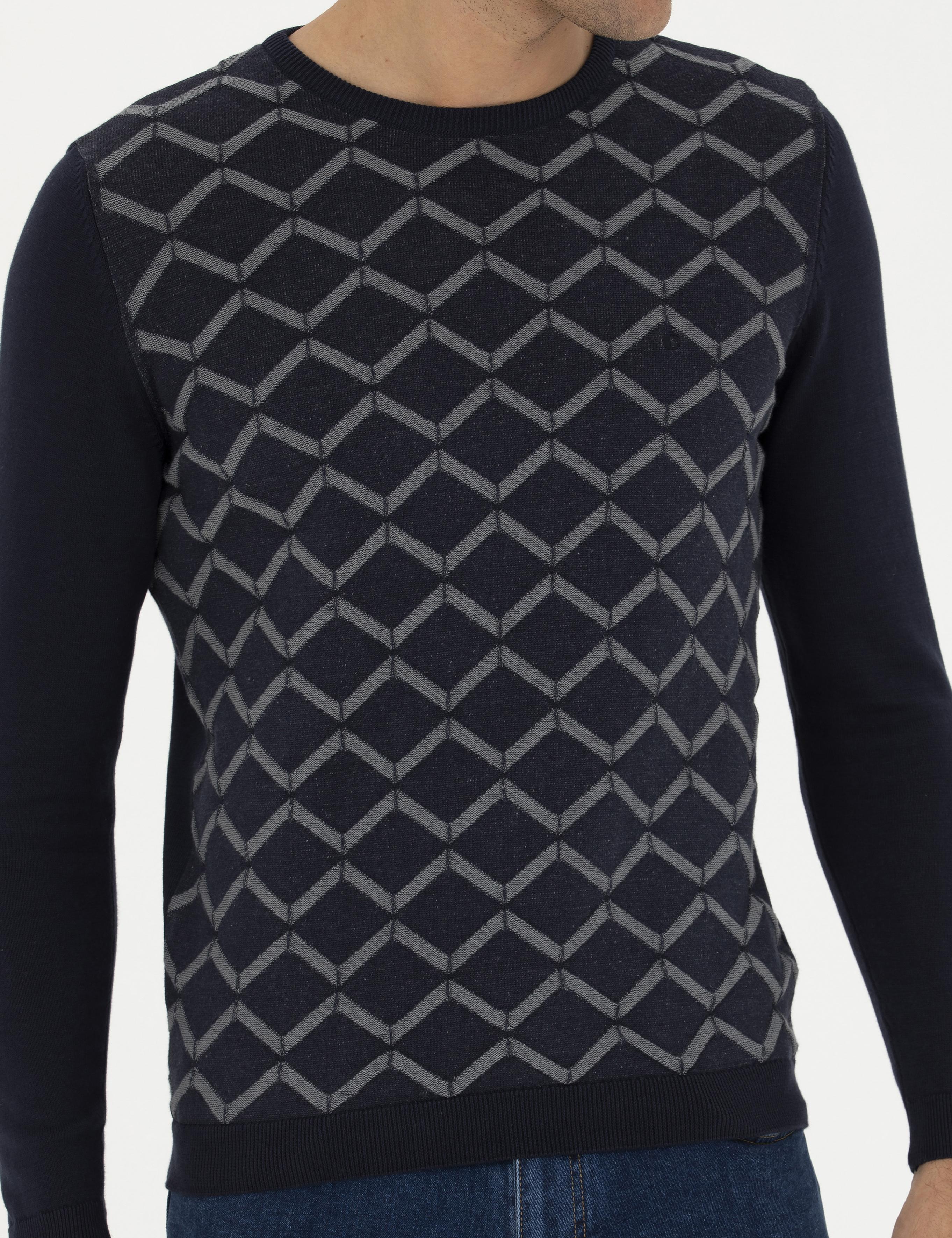 Lacivert Slim Fit %100 Pamuk Bisiklet Yaka Triko Kazak - 50234971017