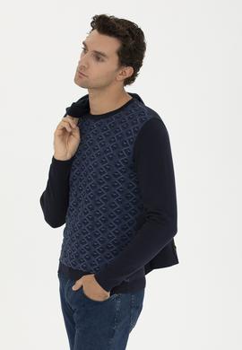Lacivert Slim Fit %100 Pamuk Bisiklet Yaka Triko Kazak