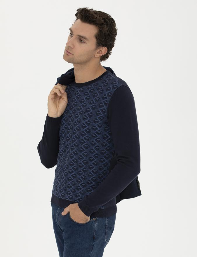 Lacivert Slim Fit %100 Pamuk Bisiklet Yaka Triko Kazak