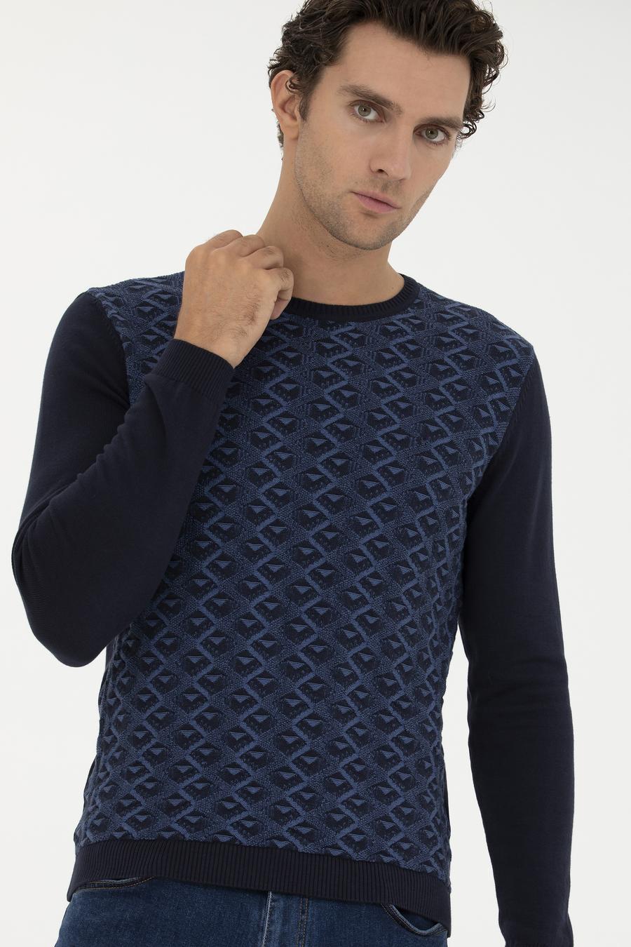Lacivert Slim Fit %100 Pamuk Bisiklet Yaka Triko Kazak - 50234955017