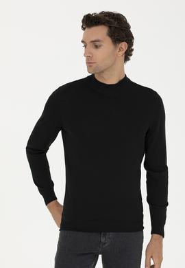 Siyah Slim Fit Yarım Balıkçı Triko Kazak