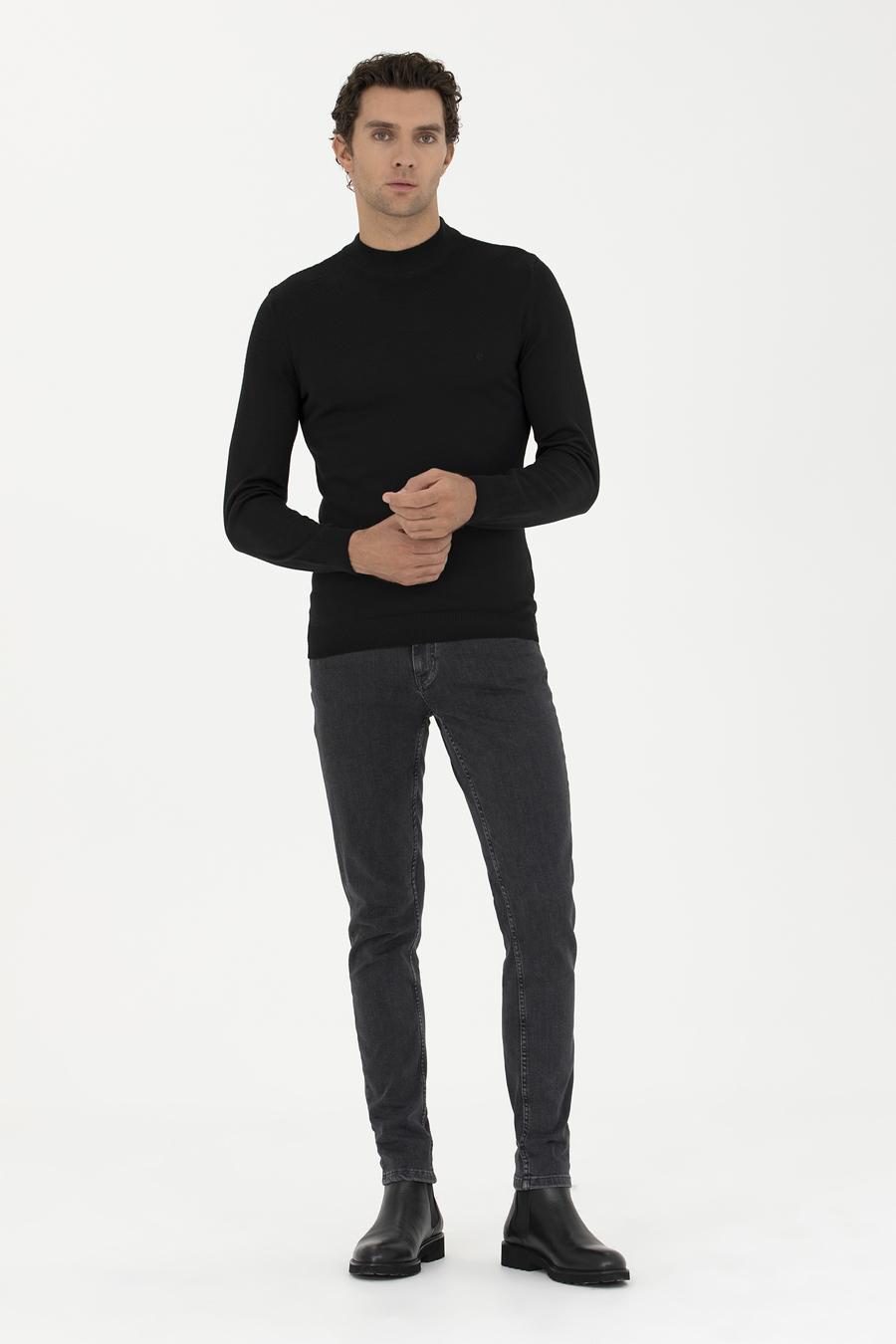 Siyah Slim Fit Yarım Balıkçı Triko Kazak - 50229165026
