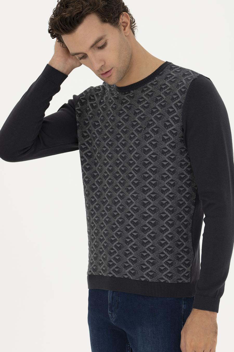 Antrasit Slim Fit %100 Pamuk Bisiklet Yaka Triko Kazak - 50234955008