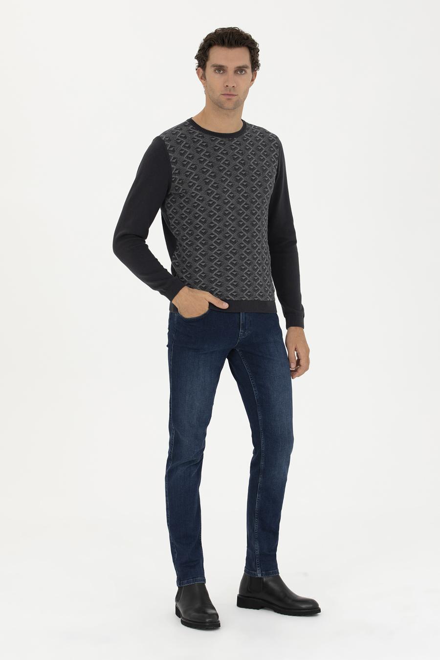 Antrasit Slim Fit %100 Pamuk Bisiklet Yaka Triko Kazak - 50234955008