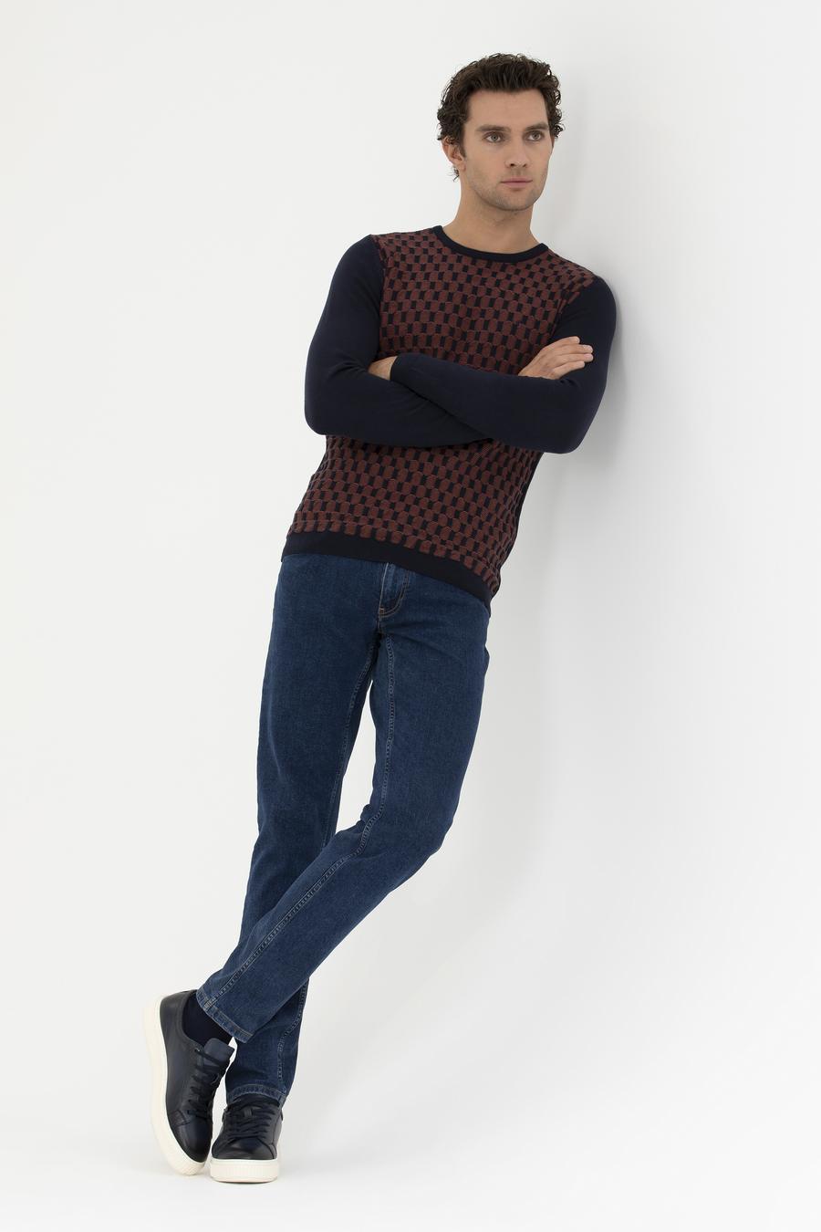 Lacivert Slim Fit %100 Pamuk Bisiklet Yaka Triko Kazak - 50234963027