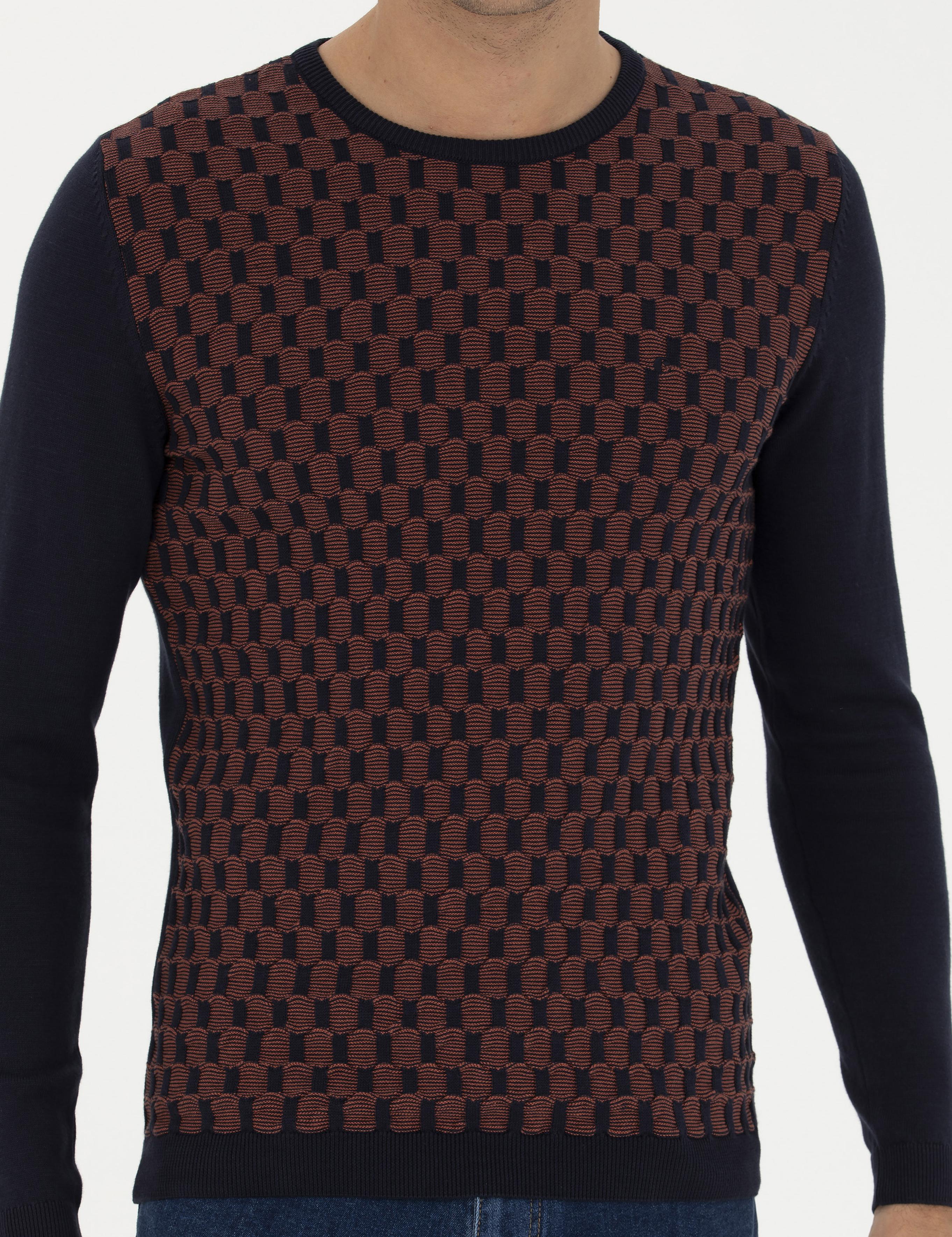 Lacivert Slim Fit %100 Pamuk Bisiklet Yaka Triko Kazak - 50234963027