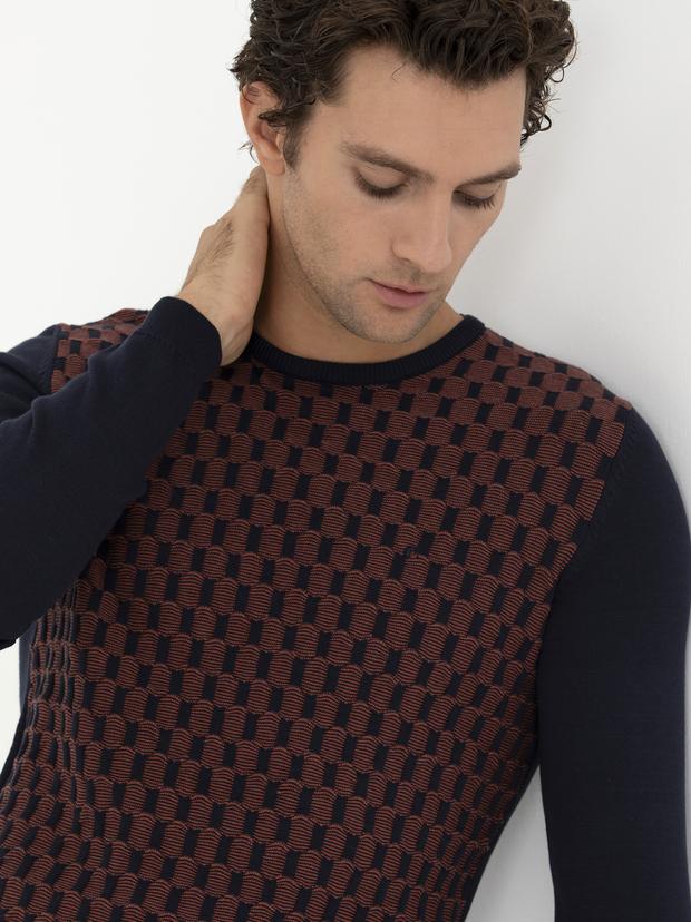 Lacivert Slim Fit Bisiklet Yaka Triko Kazak