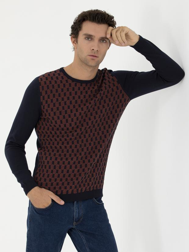 Lacivert Slim Fit Bisiklet Yaka Triko Kazak