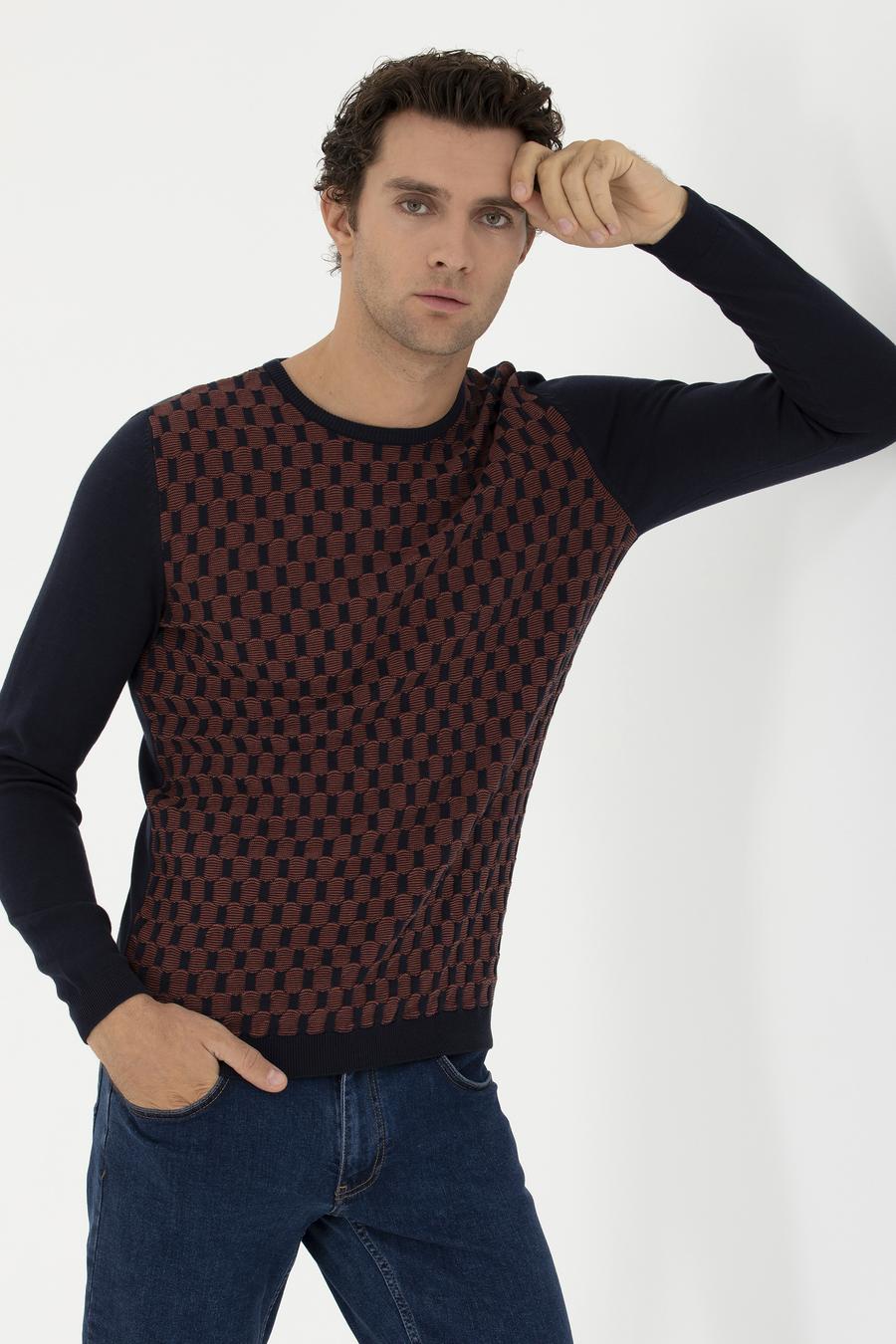 Lacivert Slim Fit %100 Pamuk Bisiklet Yaka Triko Kazak - 50234963027