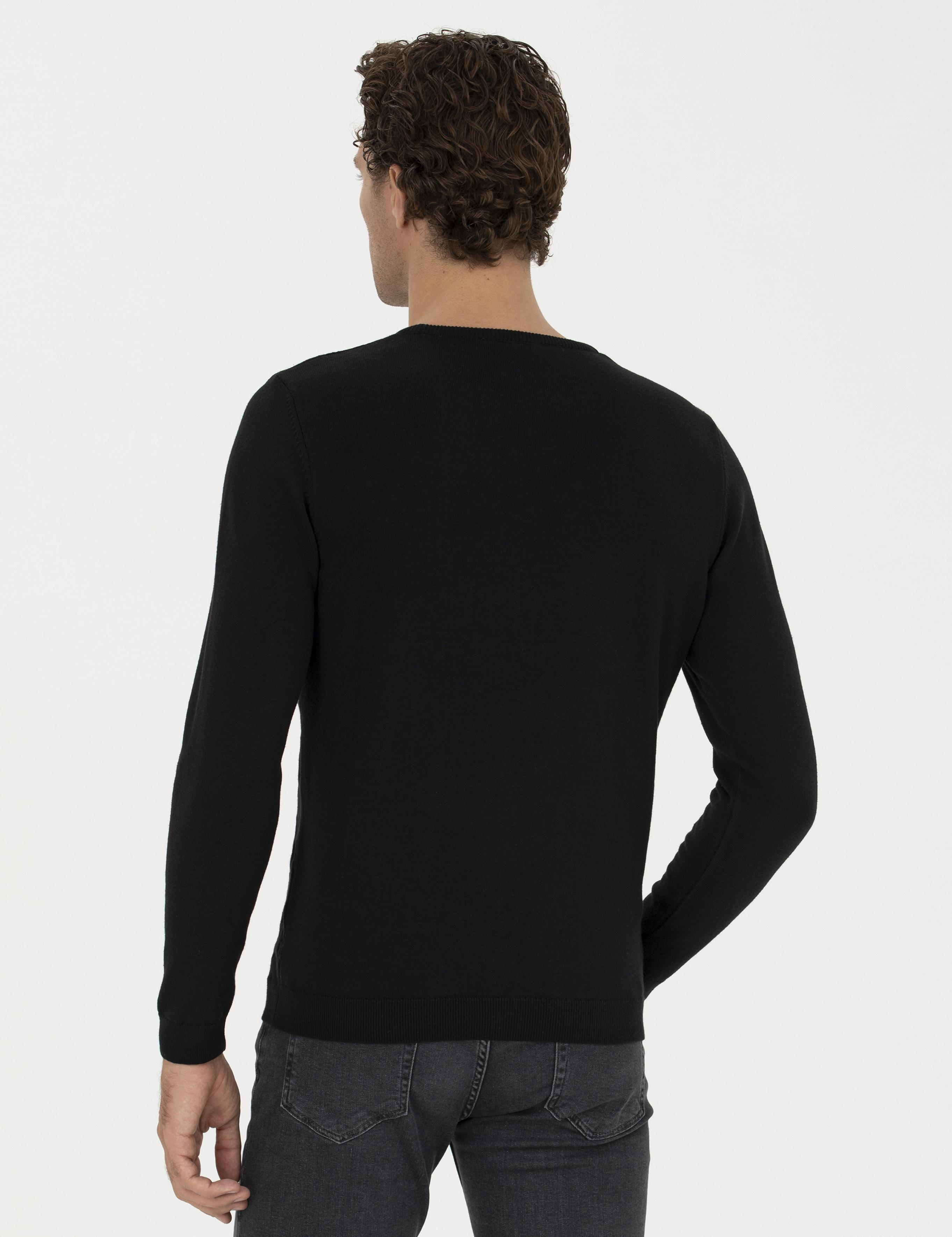 Siyah Slim Fit Bisiklet Yaka Triko Kazak - 50234964026